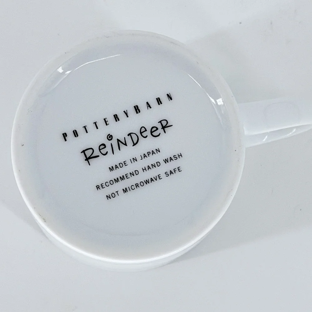 Pottery Barn Rudolph‎ Reindeer Christmas Mug White Silver Rim Japan 4